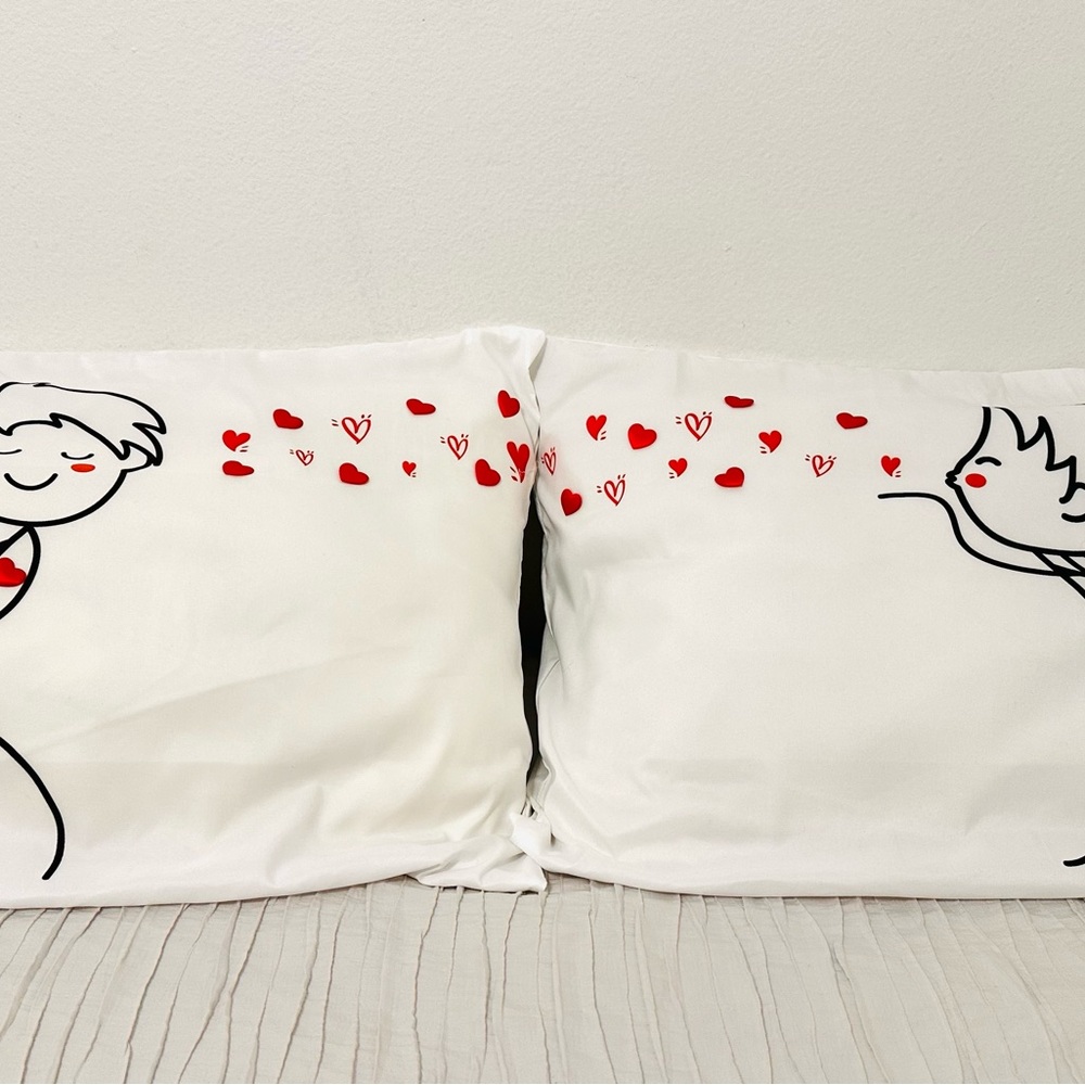 Cute and soft Couple valentines Pillowcases with Red Heart Design